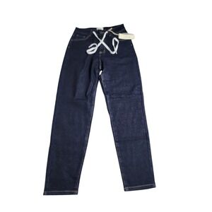 Italian Star Legend Jeans Women Medium Dark Wash Baggy Drawstring Stretchy Denim